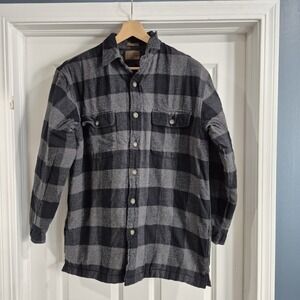 St. Johns Bay Shirt Jacket Mens Medium Black Gray Flannel Quilted Lined Shacket‎